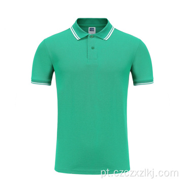 Camisa polo simples de manga curta de algodão masculina